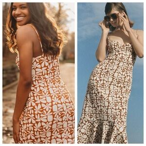 Anthropologie Hutch Maxi Midi Dress Brown Floral Bustier size S